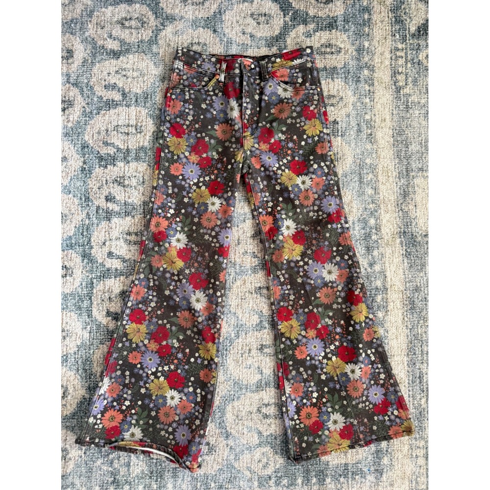 Wrangler X Free People Wanderer Flare Jeans 27x30 Floral High Rise Boho Pants - Picture 1 of 4